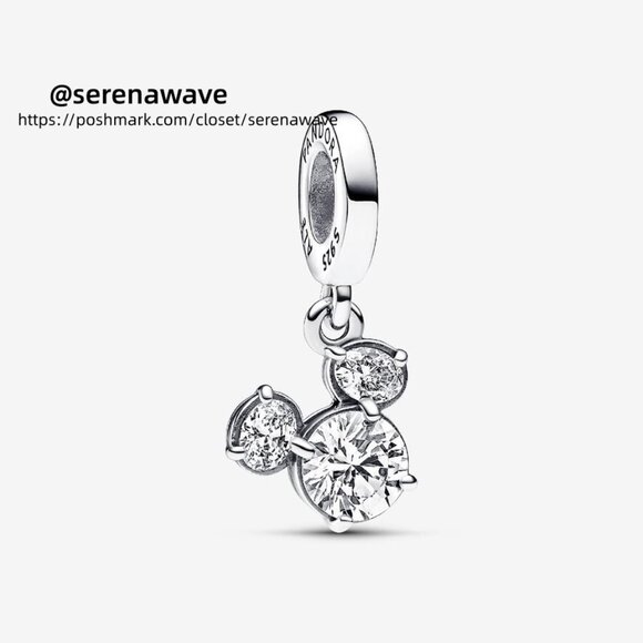 Pandora Disney Mickey Mouse Sparkling Head Silhouette Dangle Charm - Picture 1 of 2